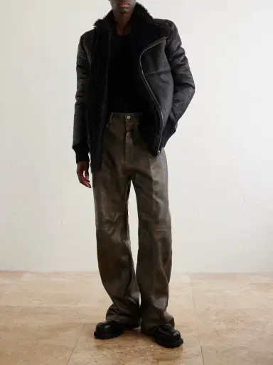Rick Owens Geth Wide-Leg Leather Trousers - Men | Thumbnail 2 Rick Owens Geth Wide-Leg Leather Trousers - Men | Thumbnail 2