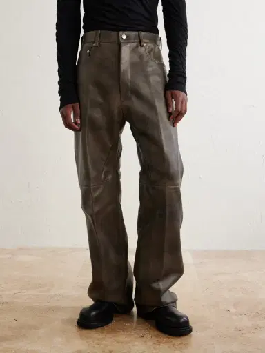 Rick Owens Geth Wide-Leg Leather Trousers - Men | Thumbnail 3 Rick Owens Geth Wide-Leg Leather Trousers - Men | Thumbnail 3