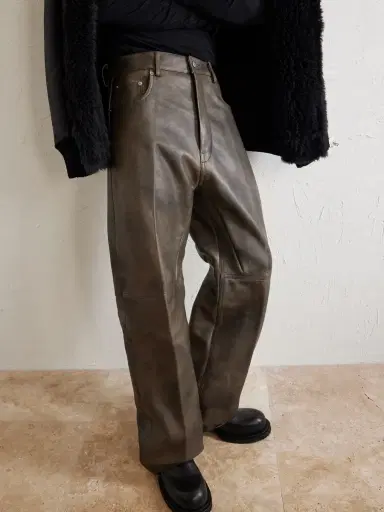 Rick Owens Geth Wide-Leg Leather Trousers - Men | Thumbnail 5 Rick Owens Geth Wide-Leg Leather Trousers - Men | Thumbnail 5