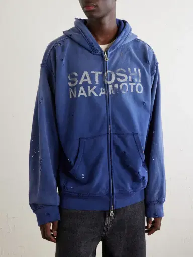 Satoshi Nakamoto Luke Logo-Printed Cotton-Fleece Zip-Up Hoodie - Men | Thumbnail 3 Satoshi Nakamoto Luke Logo-Printed Cotton-Fleece Zip-Up Hoodie - Men | Thumbnail 3