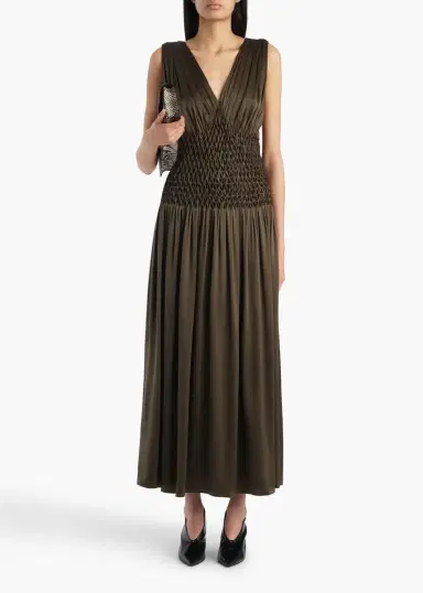 Khaite Nola Dress In Dark Olive Silk | Thumbnail 2 Khaite Nola Dress In Dark Olive Silk | Thumbnail 2