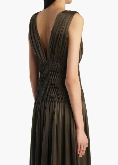 Khaite Nola Dress In Dark Olive Silk | Thumbnail 3 Khaite Nola Dress In Dark Olive Silk | Thumbnail 3