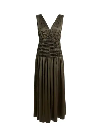 Khaite Nola Dress In Dark Olive Silk | Thumbnail 1 Khaite Nola Dress In Dark Olive Silk | Thumbnail 1