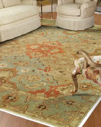 Haven & Loom Damask on Blue Hand-Knotted Oushak Rug | Thumbnail 3 Haven & Loom Damask on Blue Hand-Knotted Oushak Rug | Thumbnail 3