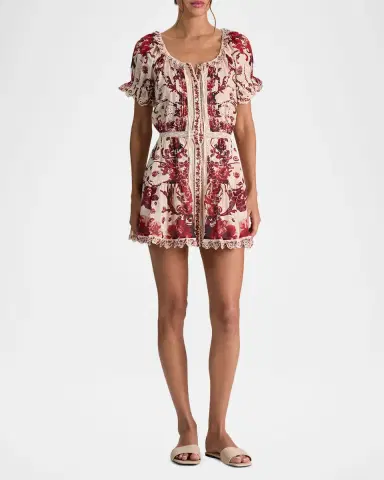ALICE + OLIVIA McLaine Embroidered Puff-Sleeve Mini Dress | Thumbnail 2 ALICE + OLIVIA McLaine Embroidered Puff-Sleeve Mini Dress | Thumbnail 2