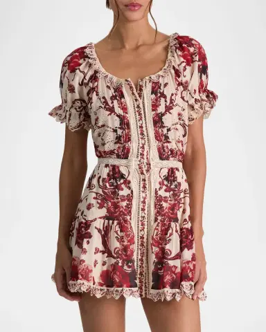 ALICE + OLIVIA McLaine Embroidered Puff-Sleeve Mini Dress | Thumbnail 4 ALICE + OLIVIA McLaine Embroidered Puff-Sleeve Mini Dress | Thumbnail 4