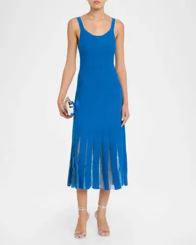 Elie Tahari Raelynn Rib-Knit Pleated A-Line Midi Dress | Thumbnail 2 Elie Tahari Raelynn Rib-Knit Pleated A-Line Midi Dress | Thumbnail 2