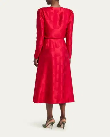 Valentino Garavani Polka-Dot Satin Long-Sleeve Slits Midi Dress | Thumbnail 3 Valentino Garavani Polka-Dot Satin Long-Sleeve Slits Midi Dress | Thumbnail 3