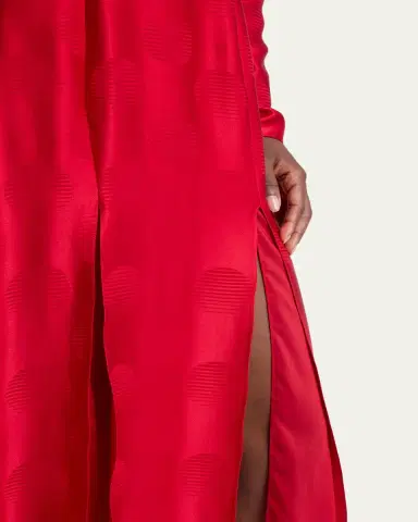 Valentino Garavani Polka-Dot Satin Long-Sleeve Slits Midi Dress | Thumbnail 5 Valentino Garavani Polka-Dot Satin Long-Sleeve Slits Midi Dress | Thumbnail 5