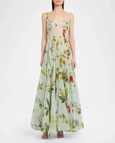 Oscar de la Renta Sleeveless Chine Hibiscus Silk Gazar Trumpet Gown | Thumbnail 2 Oscar de la Renta Sleeveless Chine Hibiscus Silk Gazar Trumpet Gown | Thumbnail 2