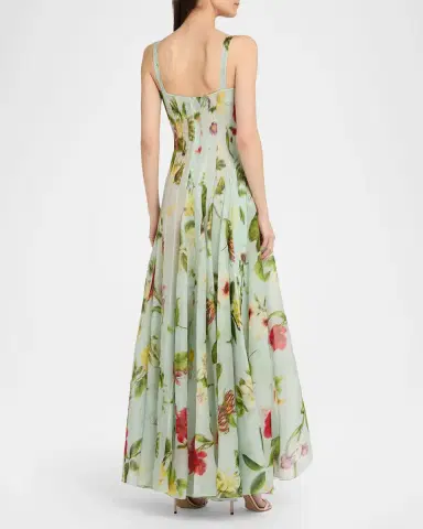 Oscar de la Renta Sleeveless Chine Hibiscus Silk Gazar Trumpet Gown | Thumbnail 3 Oscar de la Renta Sleeveless Chine Hibiscus Silk Gazar Trumpet Gown | Thumbnail 3