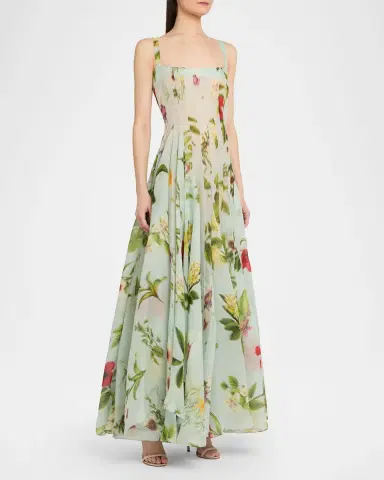 Oscar de la Renta Sleeveless Chine Hibiscus Silk Gazar Trumpet Gown | Thumbnail 4 Oscar de la Renta Sleeveless Chine Hibiscus Silk Gazar Trumpet Gown | Thumbnail 4