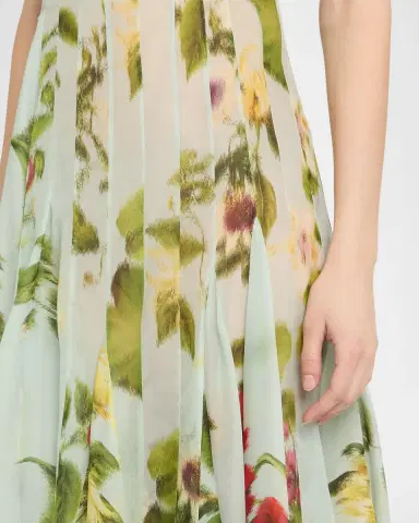 Oscar de la Renta Sleeveless Chine Hibiscus Silk Gazar Trumpet Gown | Thumbnail 5 Oscar de la Renta Sleeveless Chine Hibiscus Silk Gazar Trumpet Gown | Thumbnail 5