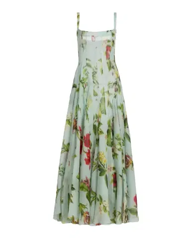 Oscar de la Renta Sleeveless Chine Hibiscus Silk Gazar Trumpet Gown | Thumbnail 1 Oscar de la Renta Sleeveless Chine Hibiscus Silk Gazar Trumpet Gown | Thumbnail 1