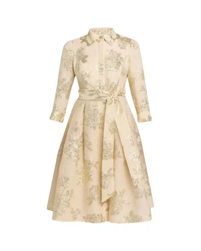 Pleated Metallic Jacquard Midi Shirtdress Pleated Metallic Jacquard Midi Shirtdress