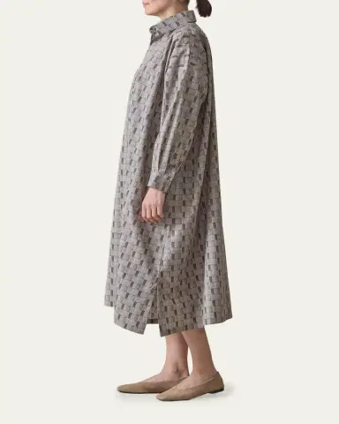 Eskandar Geometric-Print Cotton Midi Shirtdress | Thumbnail 4 Eskandar Geometric-Print Cotton Midi Shirtdress | Thumbnail 4