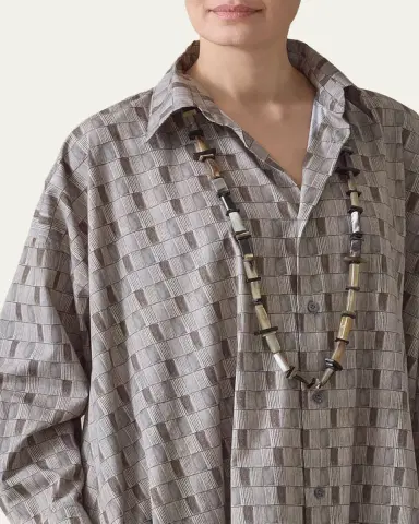 Eskandar Geometric-Print Cotton Midi Shirtdress | Thumbnail 5 Eskandar Geometric-Print Cotton Midi Shirtdress | Thumbnail 5