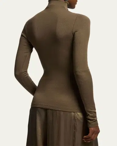 Ralph Lauren Collection Catia Rib-Knit Stretch Silk Mockneck Top | Thumbnail 3 Ralph Lauren Collection Catia Rib-Knit Stretch Silk Mockneck Top | Thumbnail 3