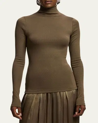 Ralph Lauren Collection Catia Rib-Knit Stretch Silk Mockneck Top | Thumbnail 4 Ralph Lauren Collection Catia Rib-Knit Stretch Silk Mockneck Top | Thumbnail 4