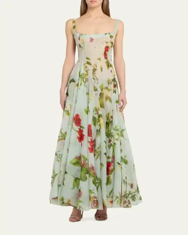 Oscar de la Renta Sleeveless Chine Hibiscus Silk Gazar Trumpet Gown | Thumbnail 2 Oscar de la Renta Sleeveless Chine Hibiscus Silk Gazar Trumpet Gown | Thumbnail 2