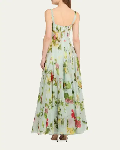 Oscar de la Renta Sleeveless Chine Hibiscus Silk Gazar Trumpet Gown | Thumbnail 3 Oscar de la Renta Sleeveless Chine Hibiscus Silk Gazar Trumpet Gown | Thumbnail 3