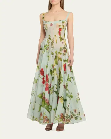 Oscar de la Renta Sleeveless Chine Hibiscus Silk Gazar Trumpet Gown | Thumbnail 4 Oscar de la Renta Sleeveless Chine Hibiscus Silk Gazar Trumpet Gown | Thumbnail 4