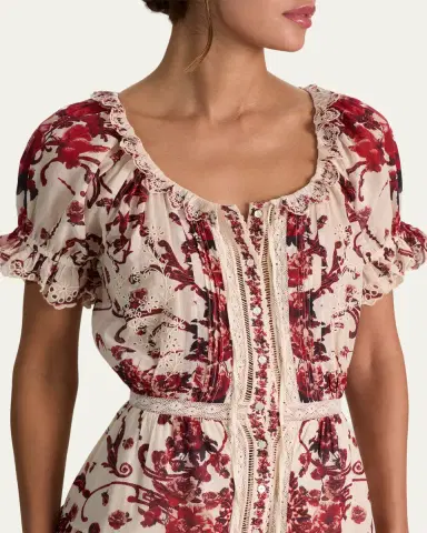 Alice + Olivia McLaine Embroidered Puff-Sleeve Mini Dress | Thumbnail 5 Alice + Olivia McLaine Embroidered Puff-Sleeve Mini Dress | Thumbnail 5