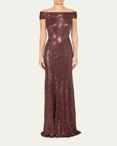 Jenny Packham Echo Off-Shoulder Sequined Gown | Thumbnail 2 Jenny Packham Echo Off-Shoulder Sequined Gown | Thumbnail 2