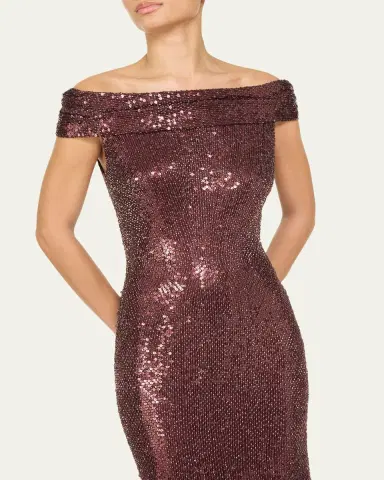 Jenny Packham Echo Off-Shoulder Sequined Gown | Thumbnail 4 Jenny Packham Echo Off-Shoulder Sequined Gown | Thumbnail 4
