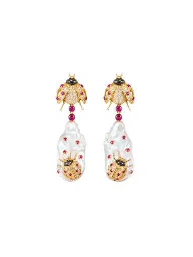 Wish Fine Jewelry 116.23ct Diamond Ruby Baroque Pearl 14K Gold Drop Earrings | Thumbnail 1 Wish Fine Jewelry 116.23ct Diamond Ruby Baroque Pearl 14K Gold Drop Earrings | Thumbnail 1
