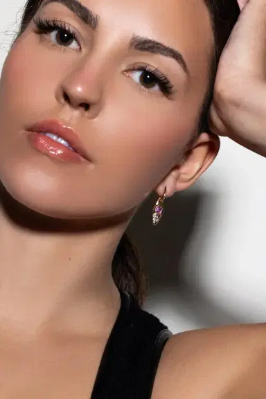 Uniform Object Pink Sapphire Vessel Huggie Earrings | Thumbnail 3 Uniform Object Pink Sapphire Vessel Huggie Earrings | Thumbnail 3