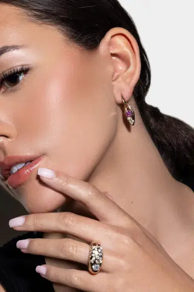 Uniform Object Pink Sapphire Vessel Huggie Earrings | Thumbnail 4 Uniform Object Pink Sapphire Vessel Huggie Earrings | Thumbnail 4