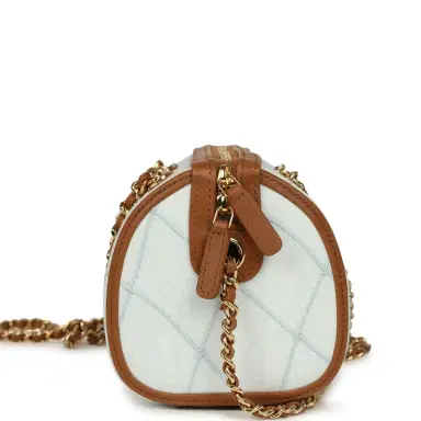 Chanel Chanel Coco Beach Mini Timeless Classic Barrel Bag with Chain Light Blue Denim and Brown Calfskin Gold Hardware | Thumbnail 3 Chanel Chanel Coco Beach Mini Timeless Classic Barrel Bag with Chain Light Blue Denim and Brown Calfskin Gold Hardware | Thumbnail 3
