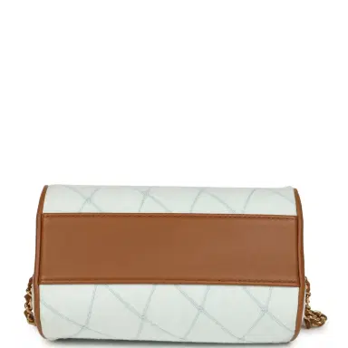 Chanel Chanel Coco Beach Mini Timeless Classic Barrel Bag with Chain Light Blue Denim and Brown Calfskin Gold Hardware | Thumbnail 6 Chanel Chanel Coco Beach Mini Timeless Classic Barrel Bag with Chain Light Blue Denim and Brown Calfskin Gold Hardware | Thumbnail 6