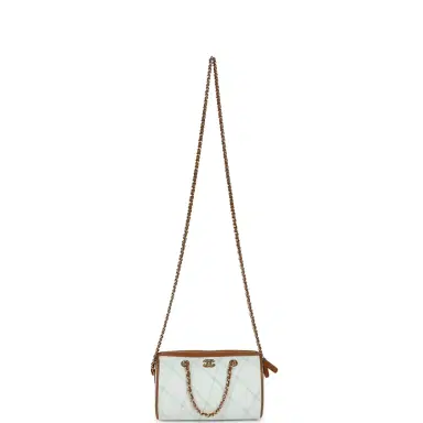 Chanel Chanel Coco Beach Mini Timeless Classic Barrel Bag with Chain Light Blue Denim and Brown Calfskin Gold Hardware | Thumbnail 7 Chanel Chanel Coco Beach Mini Timeless Classic Barrel Bag with Chain Light Blue Denim and Brown Calfskin Gold Hardware | Thumbnail 7