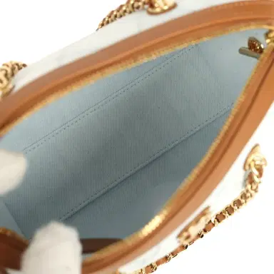 Chanel Chanel Coco Beach Mini Timeless Classic Barrel Bag with Chain Light Blue Denim and Brown Calfskin Gold Hardware | Thumbnail 8 Chanel Chanel Coco Beach Mini Timeless Classic Barrel Bag with Chain Light Blue Denim and Brown Calfskin Gold Hardware | Thumbnail 8