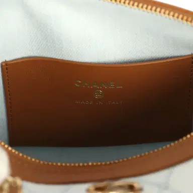 Chanel Chanel Coco Beach Mini Timeless Classic Barrel Bag with Chain Light Blue Denim and Brown Calfskin Gold Hardware | Thumbnail 9 Chanel Chanel Coco Beach Mini Timeless Classic Barrel Bag with Chain Light Blue Denim and Brown Calfskin Gold Hardware | Thumbnail 9