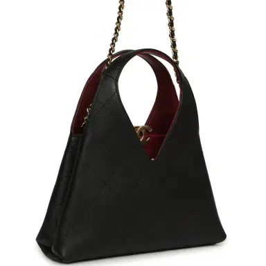 Chanel Chanel Small Chic Lady Shopping Bag Black, Burgundy Calfskin Gold Hardware | Thumbnail 2 Chanel Chanel Small Chic Lady Shopping Bag Black, Burgundy Calfskin Gold Hardware | Thumbnail 2