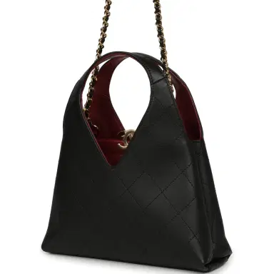 Chanel Chanel Small Chic Lady Shopping Bag Black, Burgundy Calfskin Gold Hardware | Thumbnail 5 Chanel Chanel Small Chic Lady Shopping Bag Black, Burgundy Calfskin Gold Hardware | Thumbnail 5
