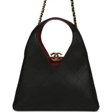 Chanel Chanel Small Chic Lady Shopping Bag Black, Burgundy Calfskin Gold Hardware | Thumbnail 1 Chanel Chanel Small Chic Lady Shopping Bag Black, Burgundy Calfskin Gold Hardware | Thumbnail 1