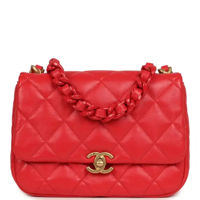 Chanel Small Flap Bag Red Lambskin Red Enamel Antique Gold Hardware Chanel Small Flap Bag Red Lambskin Red Enamel Antique Gold Hardware