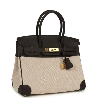 HERMÈS Hermes Birkin 30 Ecru and Beige Toile H Canvas, Bai Brun Swift Gold Hardware | Thumbnail 2 HERMÈS Hermes Birkin 30 Ecru and Beige Toile H Canvas, Bai Brun Swift Gold Hardware | Thumbnail 2