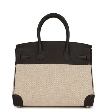 HERMÈS Hermes Birkin 30 Ecru and Beige Toile H Canvas, Bai Brun Swift Gold Hardware | Thumbnail 4 HERMÈS Hermes Birkin 30 Ecru and Beige Toile H Canvas, Bai Brun Swift Gold Hardware | Thumbnail 4