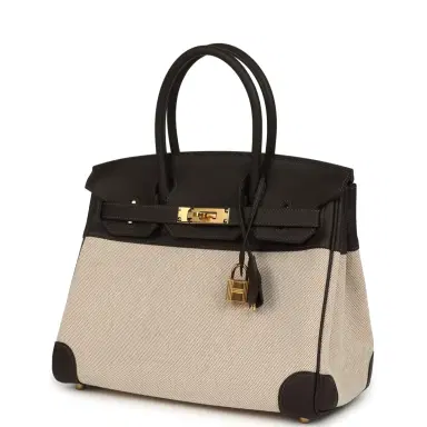 HERMÈS Hermes Birkin 30 Ecru and Beige Toile H Canvas, Bai Brun Swift Gold Hardware | Thumbnail 5 HERMÈS Hermes Birkin 30 Ecru and Beige Toile H Canvas, Bai Brun Swift Gold Hardware | Thumbnail 5