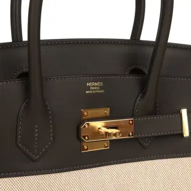 HERMÈS Hermes Birkin 30 Ecru and Beige Toile H Canvas, Bai Brun Swift Gold Hardware | Thumbnail 7 HERMÈS Hermes Birkin 30 Ecru and Beige Toile H Canvas, Bai Brun Swift Gold Hardware | Thumbnail 7