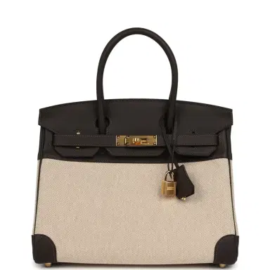 HERMÈS Hermes Birkin 30 Ecru and Beige Toile H Canvas, Bai Brun Swift Gold Hardware | Thumbnail 1 HERMÈS Hermes Birkin 30 Ecru and Beige Toile H Canvas, Bai Brun Swift Gold Hardware | Thumbnail 1