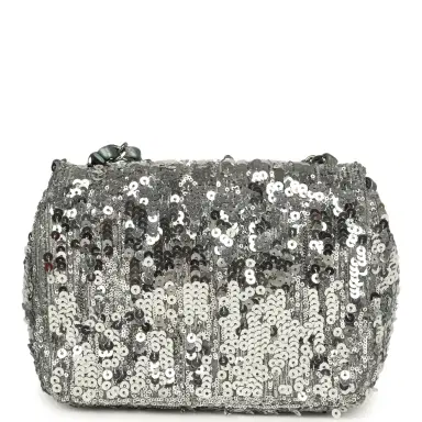 Chanel Pre-owned Chanel Mini Classic Square Flap Bag Metallic Silver Sequins Ruthenium Hardware | Thumbnail 4 Chanel Pre-owned Chanel Mini Classic Square Flap Bag Metallic Silver Sequins Ruthenium Hardware | Thumbnail 4