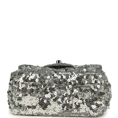 Chanel Pre-owned Chanel Mini Classic Square Flap Bag Metallic Silver Sequins Ruthenium Hardware | Thumbnail 6 Chanel Pre-owned Chanel Mini Classic Square Flap Bag Metallic Silver Sequins Ruthenium Hardware | Thumbnail 6