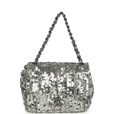 Chanel Pre-owned Chanel Mini Classic Square Flap Bag Metallic Silver Sequins Ruthenium Hardware | Thumbnail 7 Chanel Pre-owned Chanel Mini Classic Square Flap Bag Metallic Silver Sequins Ruthenium Hardware | Thumbnail 7