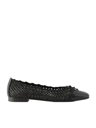 Tory Burch Bow-detail Leather-trimmed Raffia Ballet Flats | Thumbnail 1 Tory Burch Bow-detail Leather-trimmed Raffia Ballet Flats | Thumbnail 1